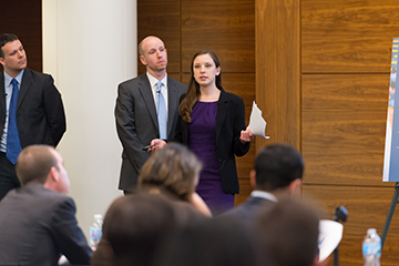 Karen Yocky pitches during the 2016 Social Impact Challenge. Her team, "Eye of the Tiger," won the competition.