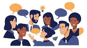cartoon of diverse group of people conversing