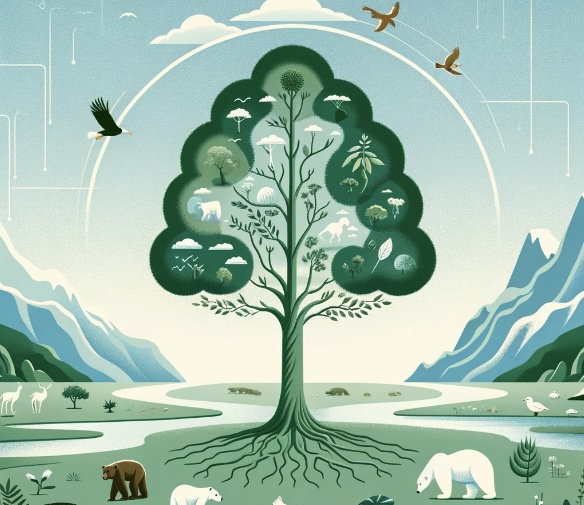illustration of a tree and nature around it