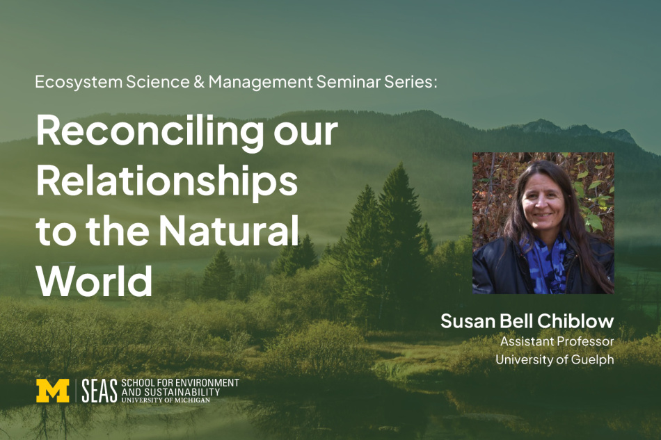 event flyer with nature themed background and a photo of Susan Bell Chiblow