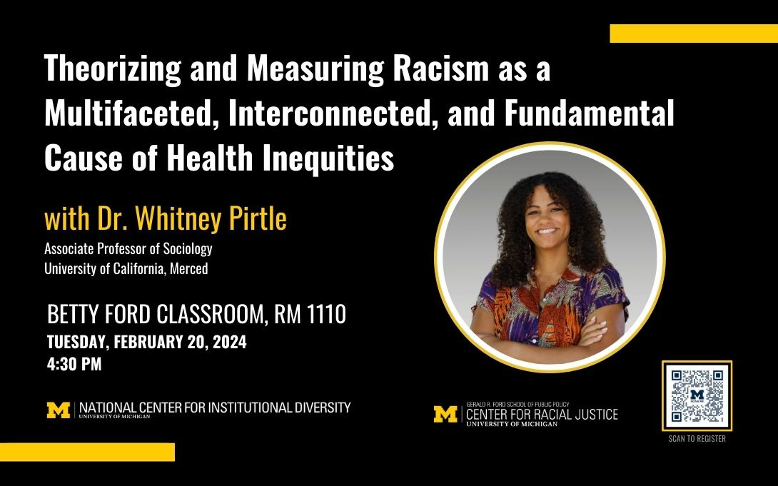 event flyer with black background and photo of Dr. Whitney Pirtle