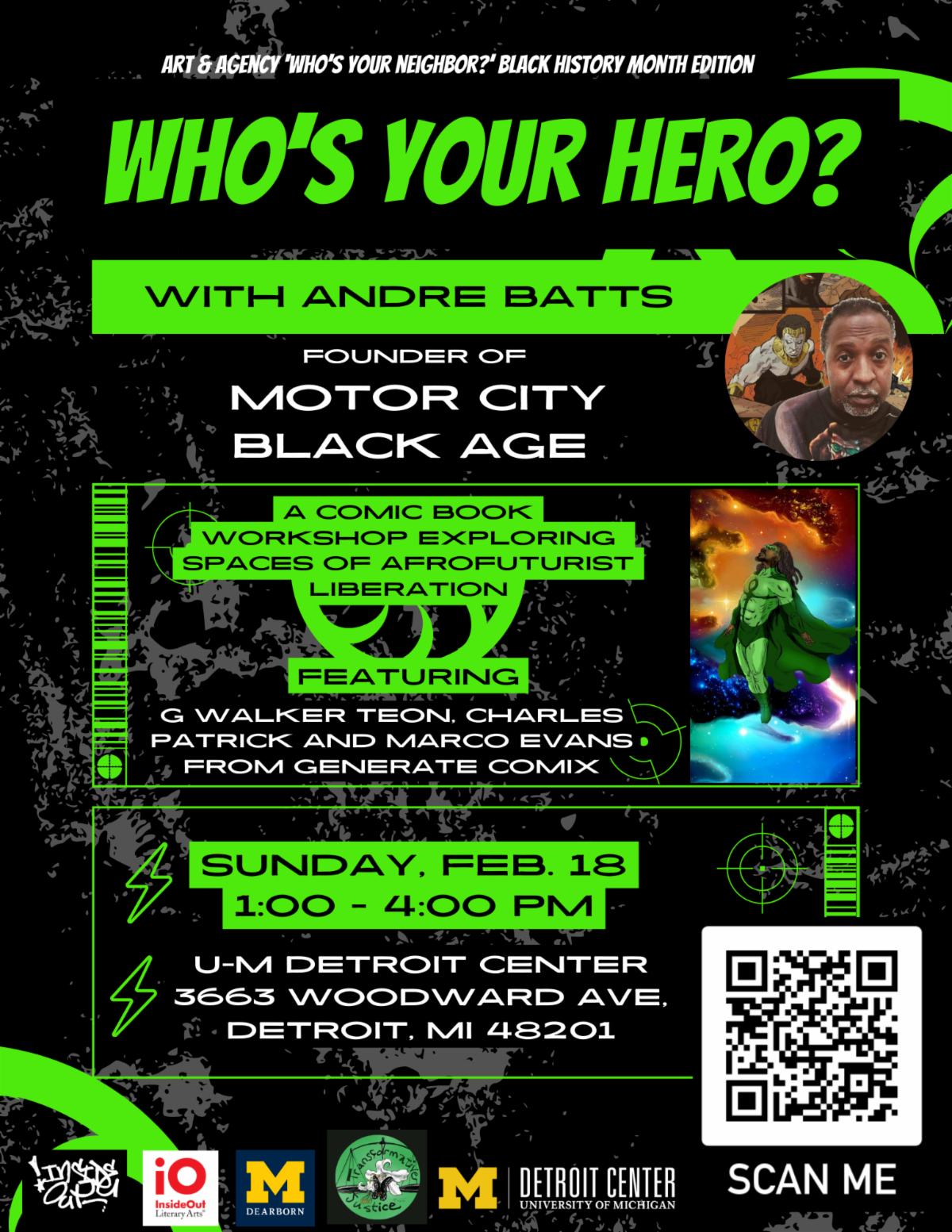 Who's Your Hero event flyer with a QR to register