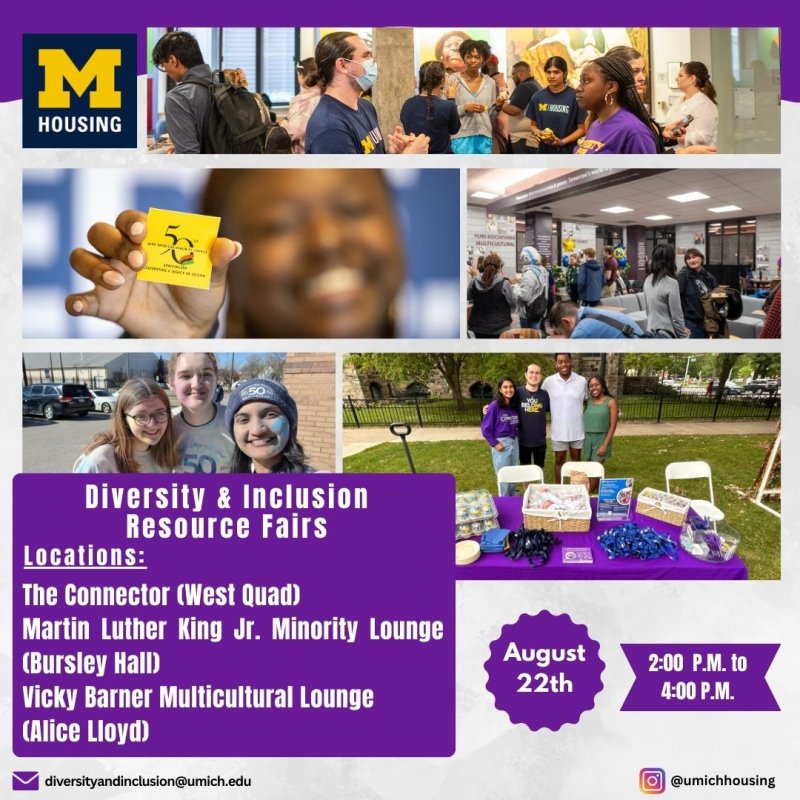 "Diversity and Inclusion Resource Fairs" event flyer with images of diverse groups of students