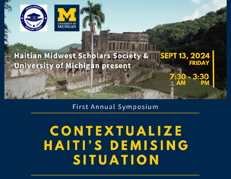 Photograph of stone building with palm tree in foreground, accompanied by symposium title 