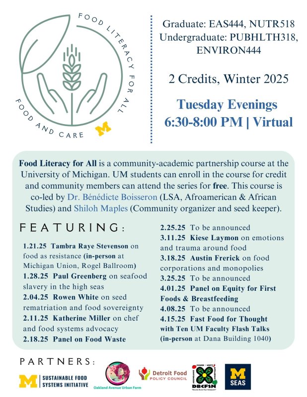  Food Literacy for All poster with a schedule of speakers and topics 