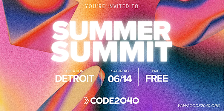 Summer Summit June 14th, free, in front of rainbow of colors.