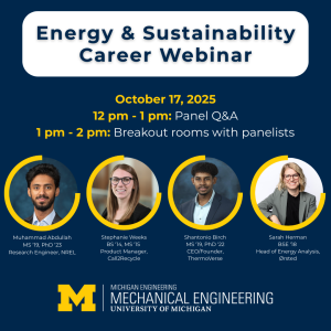 Promotional graphic with event information for the Energy & Sustainability Career Webinar