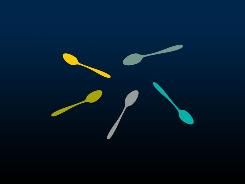 A group of 5 colorful spoons arranged in a circle