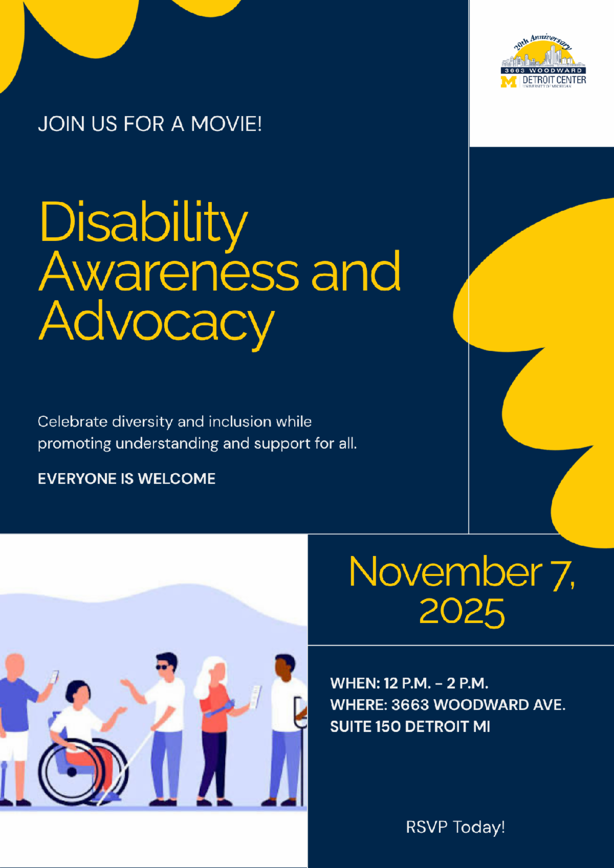 Join us for a movie! Disability Awareness and Advocacy. Celebrate diversity and inclusion while promoting understanding and support for all. Everyone is welcome.