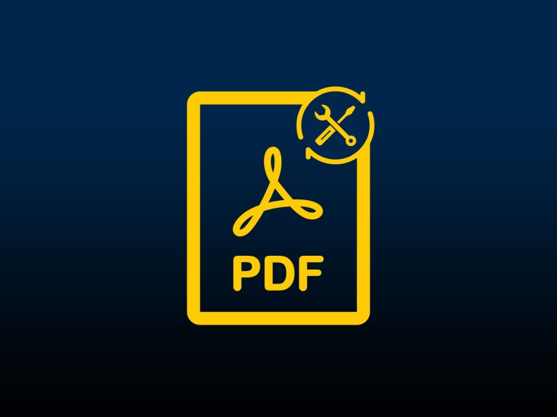 A screwdriver and wrench, Adobe Acrobat logo, and letters PDF on a document