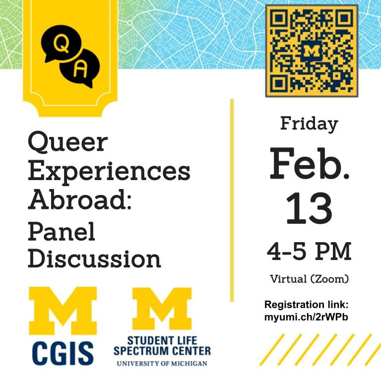 Queer Experiences Abroad: Panel Discussion on Friday Feb 13 from 4 - 5 PM on Zoom