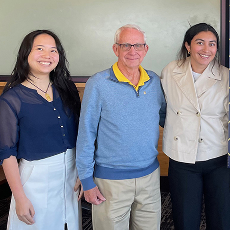 left to right: Sunny Huang (MBA/MPP ‘26), Skip Gordon, Jasmin Lopez (MBA ‘26)