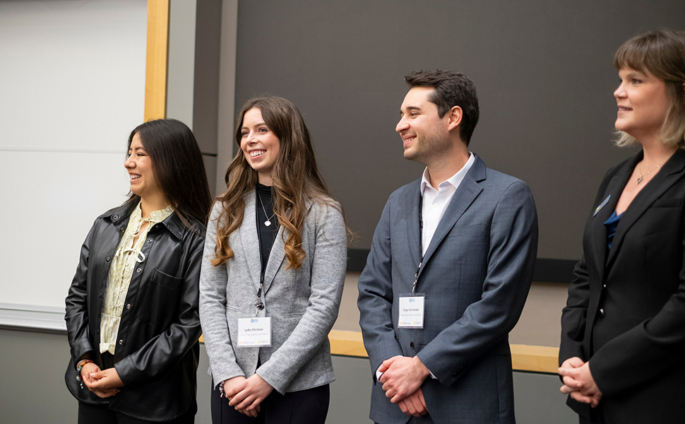 left to right: Wendy Palomin0, Lydia Christian, Diego Fernandez, and Jamie Waterman, all smiling
