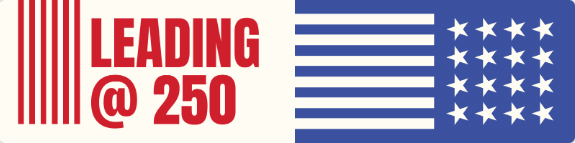 "Leading at 250" superimposed over an abstract rendering of the American flag