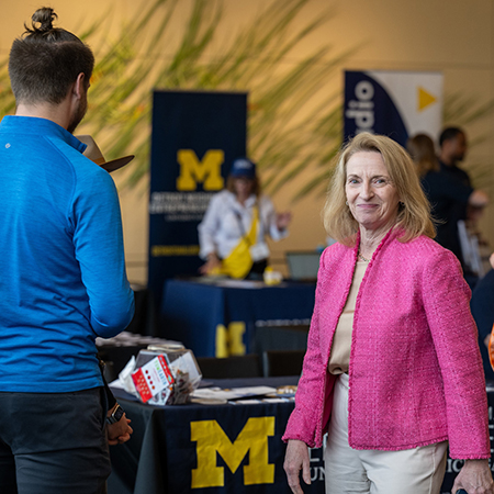 Michigan Ross dean, Sharon Matusik, at a tabling event