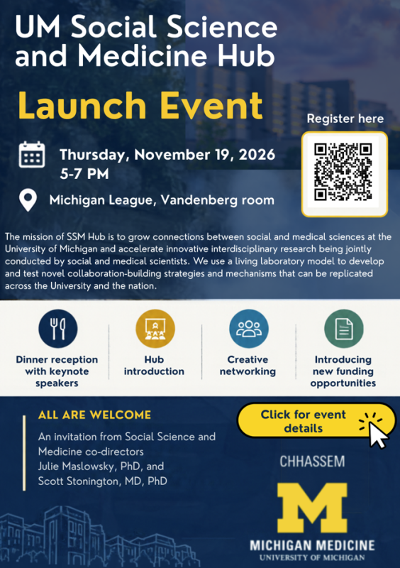 UM Social Science and Medicine Hub Launch event flyer