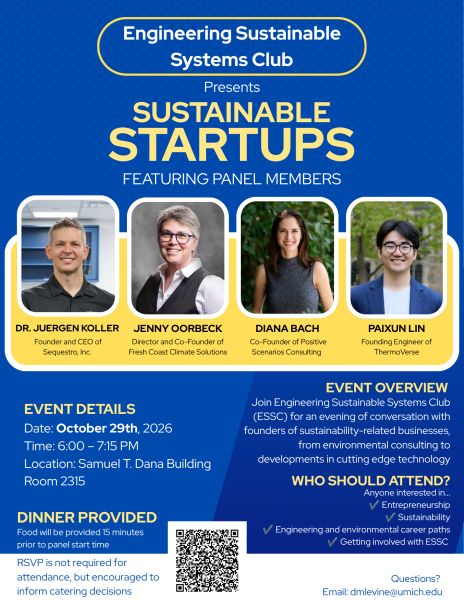 Poster featuring event description, panel member headshots, names, and titles, event location, and QR code for RSVP
