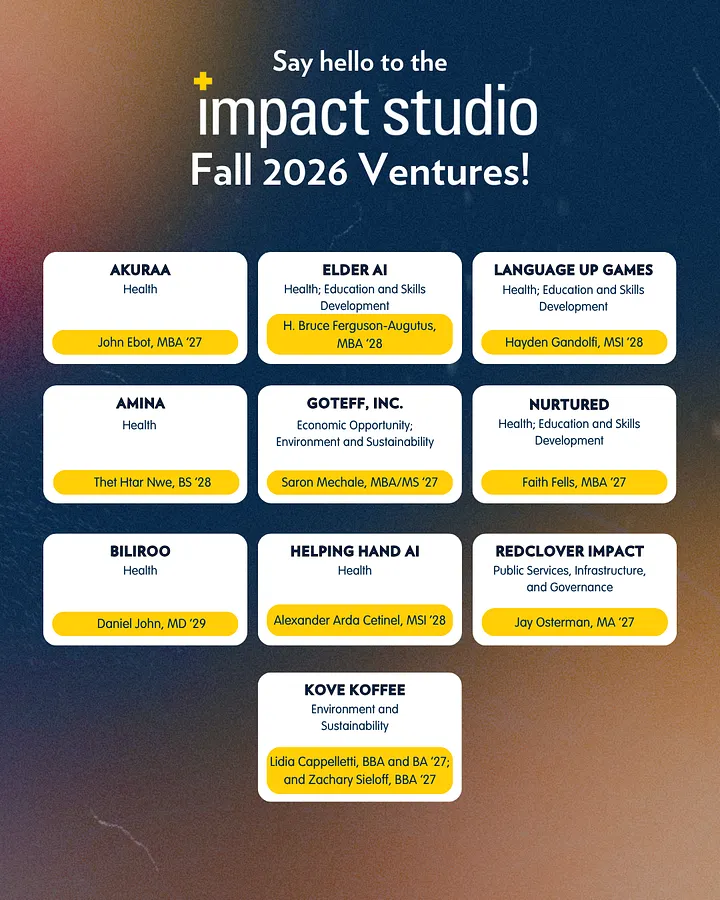 10 more Impact Studio Fall 2026 ventures