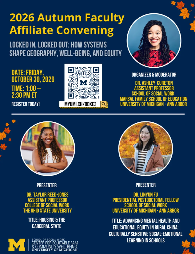 Flyer for the 2026 Autumn Faculty Affiliate Convening. Featuring Dr. Ashley Cureton, Dr. Taylor Reed-Jones, and Dr. LinYun Fu