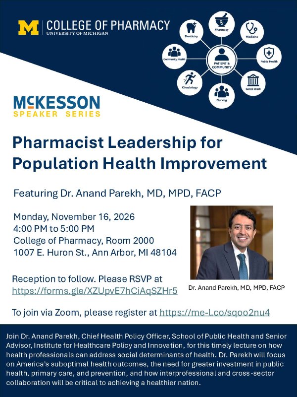 flyer for McKesson Foundation Health Equity Speaker Series: Pharmacist Leadership for Population Health Improvement with event details